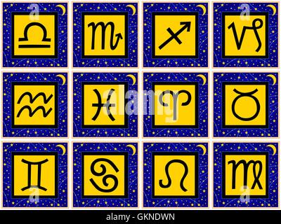 Square horoscope signe du zodiaque carrelets destin fatidique indication optionnelle conception modèle bleu Illustration de Vecteur