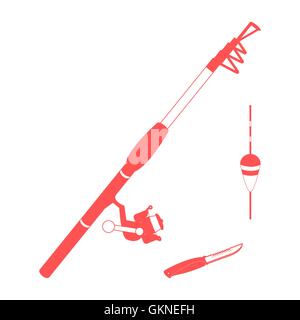 Ensemble d'icônes stylisées des différents outils de la pêche sur un fond blanc Illustration de Vecteur