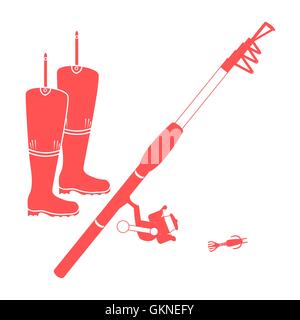 Ensemble d'icônes stylisées des différents outils de la pêche sur un fond blanc Illustration de Vecteur