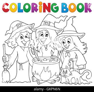 Livre de coloriage trois sorcières Thème 1 - photo illustration. Banque D'Images