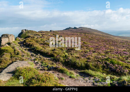 Magnifique paysage de rochers et la lande à l'cafards dans le Peak District, dans le Derbyshire, une magnifique région de gréa Banque D'Images