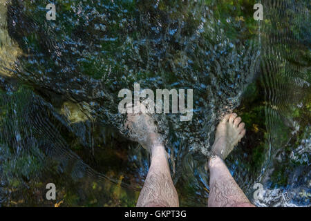 Les ondulations de l'eau coulant sur pieds de River Springs Poe à Santa Fe river, Gilchrist Comté (Floride) Banque D'Images