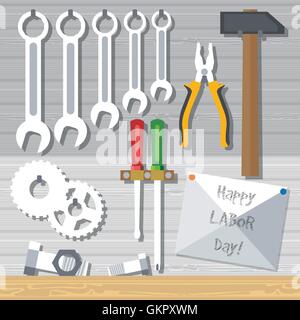 Bonne fête du Travail, avec des outils. Vector image numérique Illustration de Vecteur