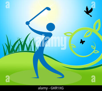 Homme d'oscillation de golf golfeur Fairway indiquant et jouer Banque D'Images