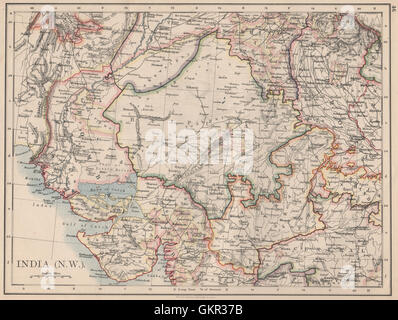 L'INDE BRITANNIQUE NW. Rajputana (Rajasthan) Sindh Malwa Gujarat. JOHNSTON, 1895 map Banque D'Images