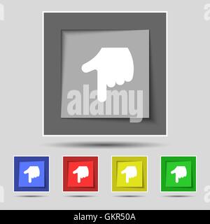 L'icône main signe sur l'original de cinq boutons de couleur. Vector Illustration de Vecteur