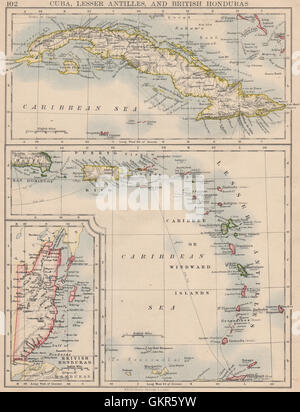 Îles des Caraïbes.Cuba Honduras britannique Caribbee/Windward. JOHNSTON, 1895 map Banque D'Images