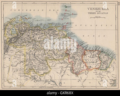 VENEZUELA / Guyanes. Le Suriname. Français Néerlandais Anglais Guyana. JOHNSTON, 1895 map Banque D'Images