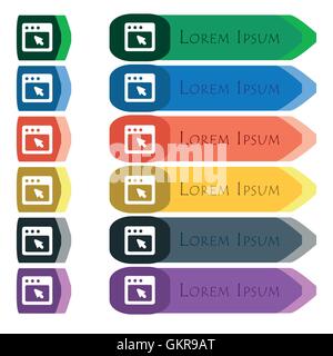 L'icône de la boîte de dialogue Ouvrir. Ensemble de boutons longue colorée, lumineuse avec des petits modules. Modèle plat Illustration de Vecteur