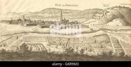 'Veue de Fribourg". Vue de Fribourg-en-Brisgau (Bade-Wurtemberg). DE FER 1705 Banque D'Images