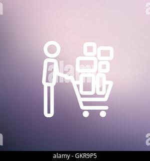 Panier plein de sacs de magasinage sur l'icône de la ligne mince Illustration de Vecteur