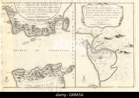 'Le detroit de Gibraltar - Cadis'. Détroit de Gibraltar et Cadix. DE FER 1705 map Banque D'Images