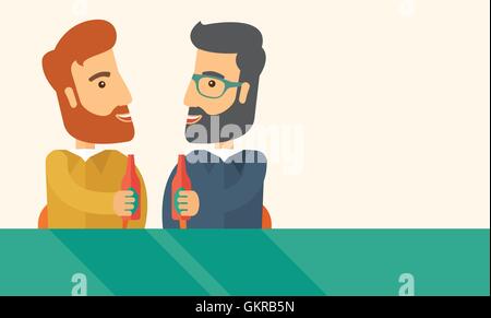 Deux collègues ayant du plaisir de boire une bière dans un pub. Illustration de Vecteur