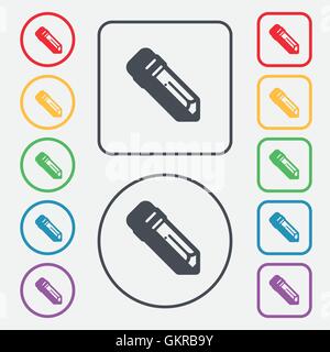 L'icône de crayon signe. symbole sur le boutons ronds et carrés avec le bâti. Vector Illustration de Vecteur