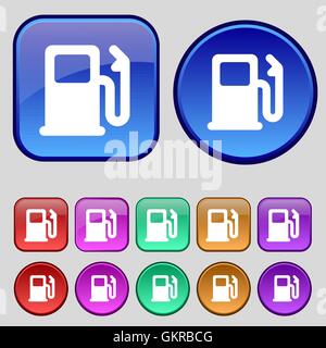 Station essence ou gaz, location icône carburant signe. Une série de douze boutons vintage pour votre conception. Vector Illustration de Vecteur