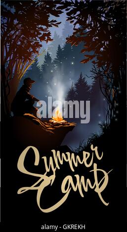 Le meilleur du camping en forêt dans les montagnes Illustration de Vecteur