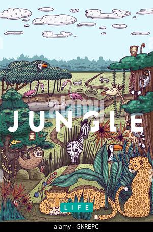 La vie sauvage dans la jungle Illustration de Vecteur
