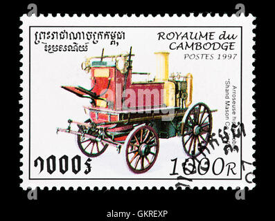 Timbre-poste du Cambodge représentant une société Mason Shand véhicule de lutte contre l'incendie de 1901. Banque D'Images