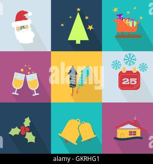 Icônes de Noël ensemble avec des objets typiques de la partie - de couleur Illustration de Vecteur