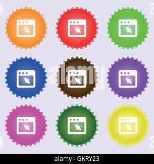 L'icône de la boîte de dialogue Ouvrir. Une série de 9 étiquettes de couleurs différentes. Vector Illustration de Vecteur