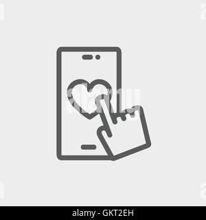 Portable avec coeur l'icône de la ligne mince Illustration de Vecteur