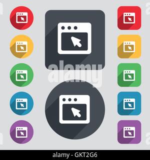L'icône de la boîte de dialogue Ouvrir. Un ensemble de 12 boutons de couleur et d'ombre. Modèle plat. Vector Illustration de Vecteur