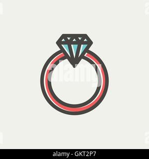 L'icône de la ligne mince anneau de diamant Illustration de Vecteur