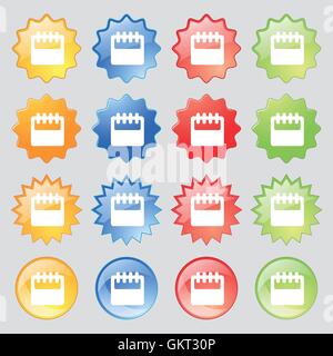 Le bloc-notes, icône calendrier signe. Set de 14 boutons en verre multicolore avec place pour le texte. Vector Illustration de Vecteur