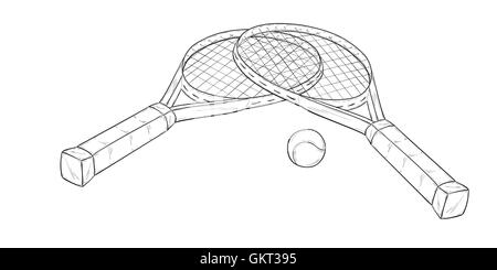 Deux raquettes de tennis et la balle, sketch Illustration de Vecteur