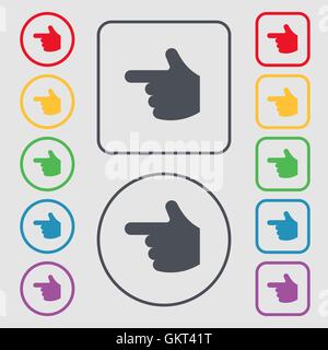 L'icône main signe. symbole sur le boutons ronds et carrés avec le bâti. Vector Illustration de Vecteur