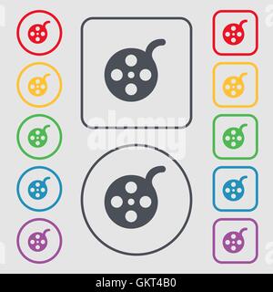 L'icône Film signe. symbole sur le boutons ronds et carrés avec le bâti. Vector Illustration de Vecteur