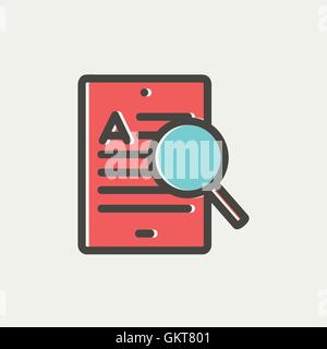 Tablet et recherche réseau de loupe sur l'icône de la ligne mince Illustration de Vecteur