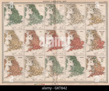 La Grande-bretagne. L'Angleterre et au Pays de Galles. Les températures annuelles et mensuelles. Grand, 1903 map Banque D'Images