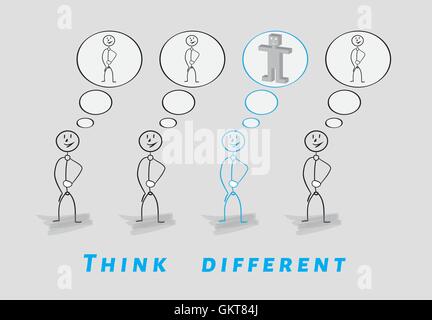 Pensez différemment, 2D vs 3D Illustration de Vecteur