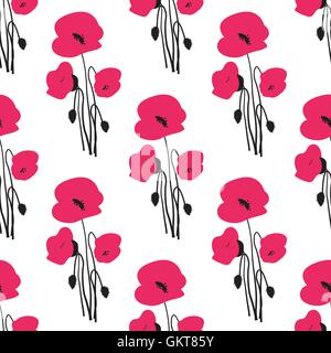 Modèle transparent avec de petites fleurs de pavot rouge. Illustration de Vecteur