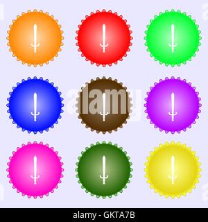 L'icône de l'épée signe. Une série de 9 étiquettes de couleurs différentes. Vector Illustration de Vecteur