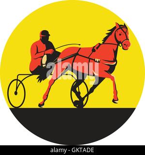 Horse and Jockey Harness Racing Retro Circle Illustration de Vecteur