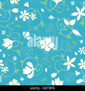 Vector Bleu Vert blanc de printemps Florals motif transparent Illustration de Vecteur