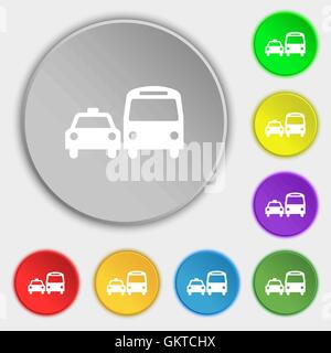 Icône taxi signe. Symbole sur cinq boutons plats. Vector Illustration de Vecteur