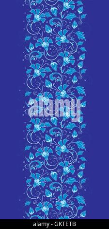 Bleu foncé vecteur floral frontière turque verticale modèle transparent Illustration de Vecteur