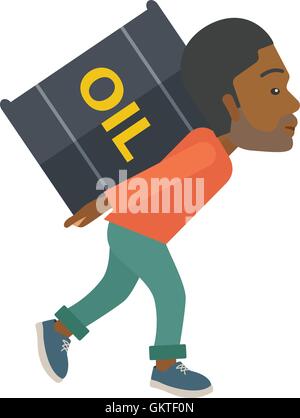 Black Businessman carrying baril de pétrole. Illustration de Vecteur