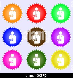 Bras cassé, l'invalidité se déconnecter icône. Une série de 9 étiquettes de couleurs différentes. Vector Illustration de Vecteur