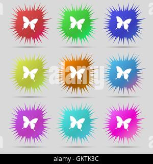 Icône papillon signe. Une série de 9 boutons à aiguille d'origine. Vector Illustration de Vecteur