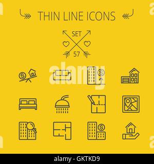 Real Estate fine ligne icon set Illustration de Vecteur