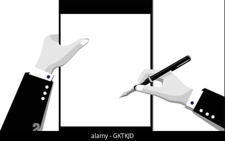 Le bloc-notes et un crayon dans la main Illustration de Vecteur