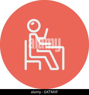 Élève assis sur une chaise en face de sa table l'icône de la ligne mince Illustration de Vecteur