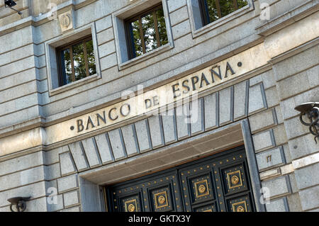 Banco de España, banque d'Espagne l'entrée du bâtiment à côté de la Plaza de Catalunya (Catalogne), Barcelone, Espagne. Banque D'Images