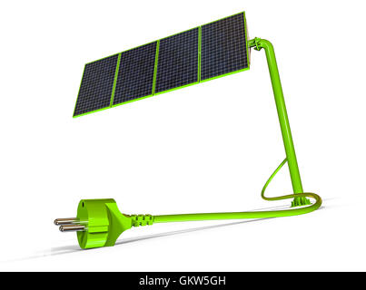 Image de rendu 3D représentant un panneau solaire avec une alimentation Câble / alimentation solaire Banque D'Images