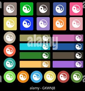 Ying Yang Se déconnecter icône. Set de vingt sept boutons plats multicolores. Vector Illustration de Vecteur