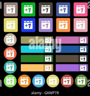 Plus un, ajouter une icône signe. Set de vingt sept boutons plats multicolores. Vector Illustration de Vecteur